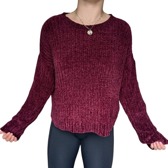 Forever 21 Burgundy Soft Fluffy  Knit Long Sleeve Sweater Women Size Large - Picture 1 of 9